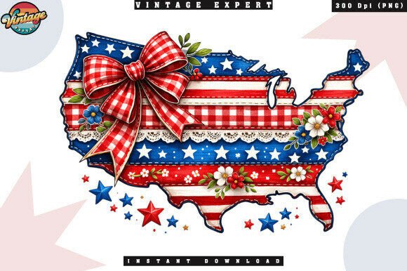 4th of July USA Map Patchwork PNG: A Versatile Design for Patriotic Projects