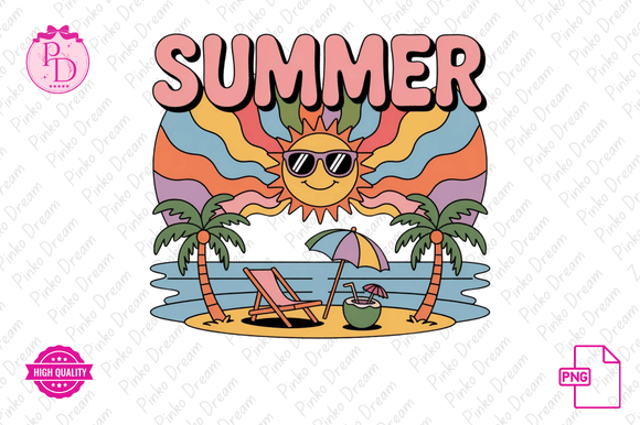 Boho Retro Summer Beach PNG: A Versatile Design Resource for Creative Projects