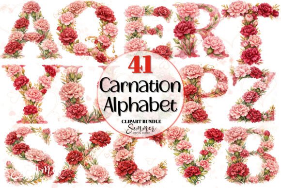 Carnation January Birth Flower Alphabet: Strategic Design for Personalized Projects