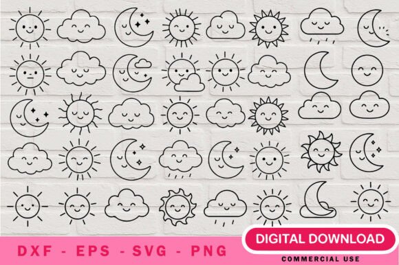 Celestial Creativity Measured in Versatility: How the Sun, Moon Clouds Outline SVG Bundle Supports Strategic Crafting