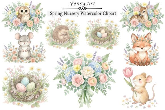 Charming Spring Nursery Watercolor Clipart for Creative Projects