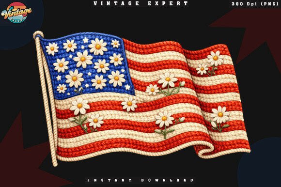 Daisy Patriotic Flag Crochet Yarn PNG