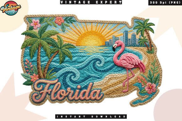 Discover the Vibrant Beauty of Florida with Crochet Yarn Faux Design Featuring Flamingos and Tropical Scenes