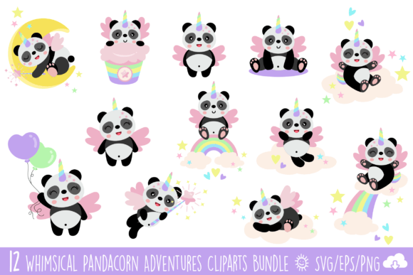 Magical Pandacorn Adventures Clipart Set