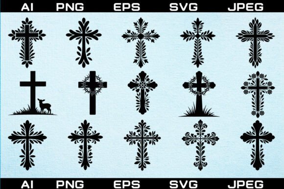 Ornate Christian Floral Cross Bundle PNG: Elevate Your Faith-Based Designs with Timeless Elegance