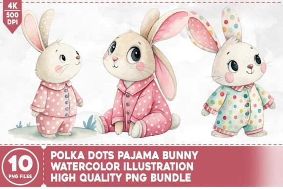 Polka Dots Pajama Bunny PNG Bundle
