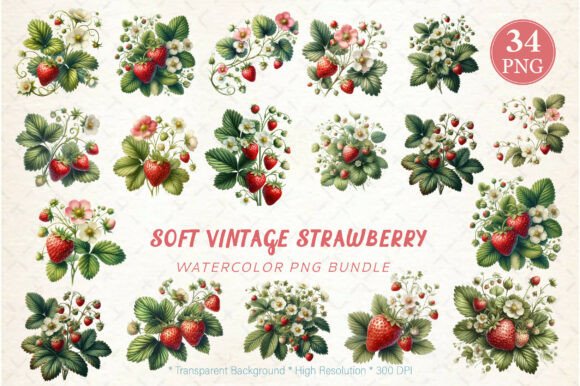 Soft Vintage Strawberry Clipart Set: A Versatile Design Resource for Creative Projects