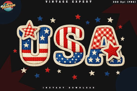 USA Crochet Yarn Faux Patchwork PNG: A Versatile Design Resource for Patriotic Projects