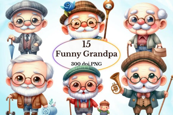 Watercolor Funny Grandpa Clipart: A Versatile Design for Creative Projects
