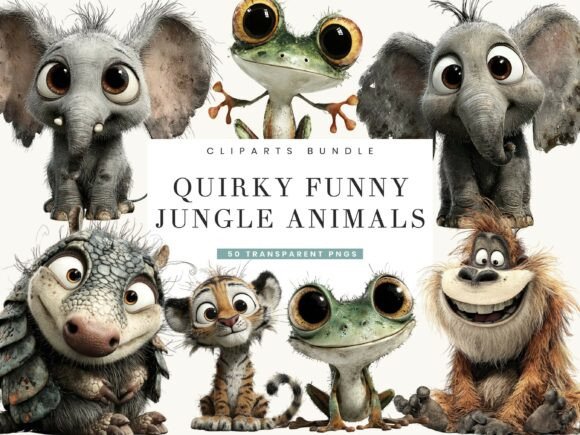 Watercolor Quirky Funny Jungle Animals
