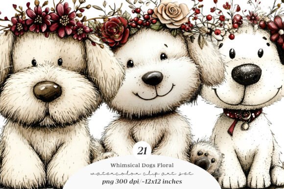 Whimsical Dogs Floral Clipart: A Creative Designer’s Dream