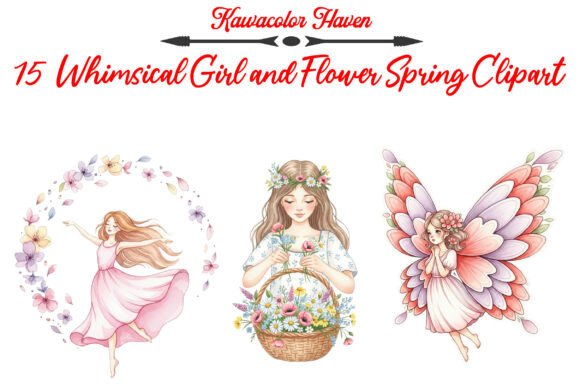 Whimsical Girl and Flower Spring Clipart: A Creative Asset for Modern Design Professionals