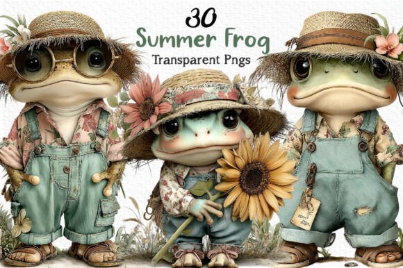 Whimsical Summer Frog Clipart PNG