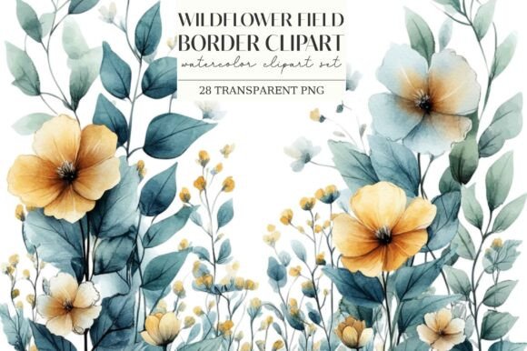 Wildflower Field Border Clipart for Creative Projects
